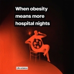 Magazine spread about the HealthyW8 obesity study, featuring an illustration of a seated person and a map of the eight European countries included in the analysis.